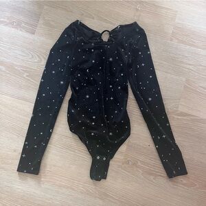 Wild Fable Black Velvet Star Print Long Sleeve Bodysuit Size S